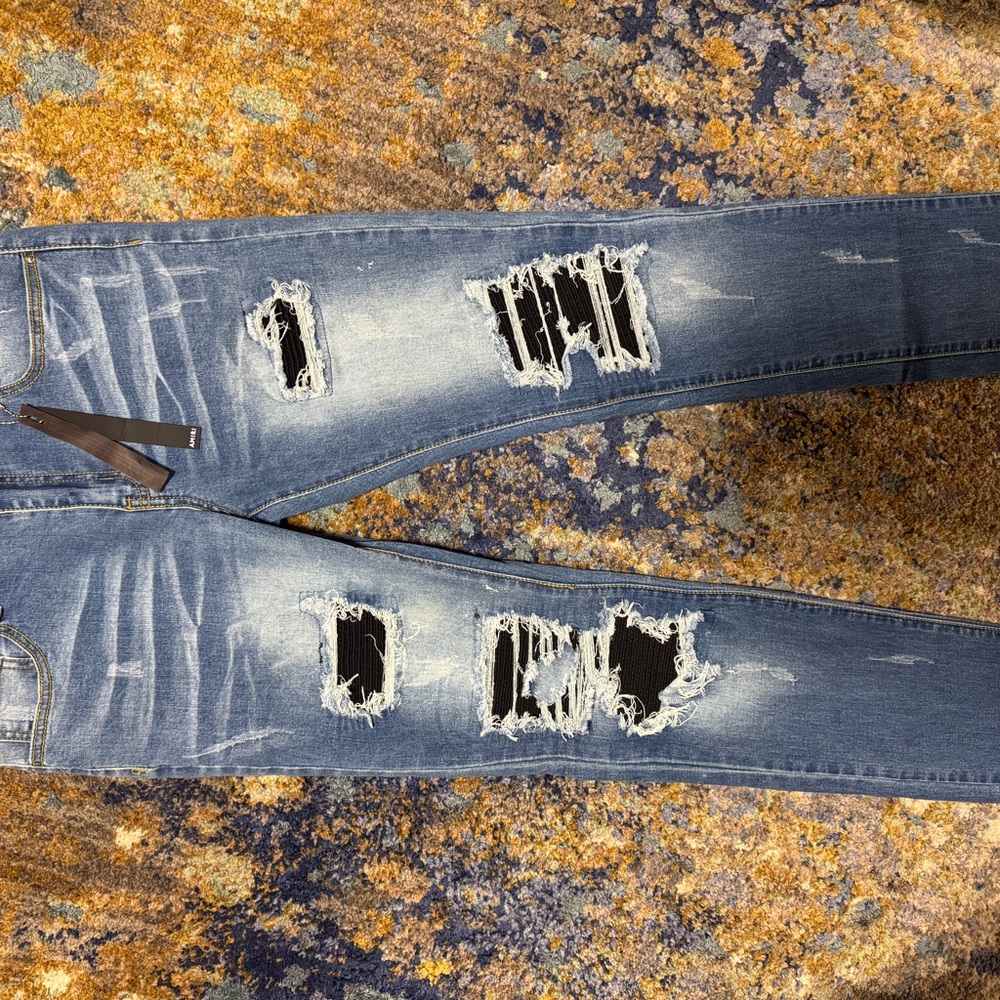 AMIRI Distressed Blue Slim Jeans